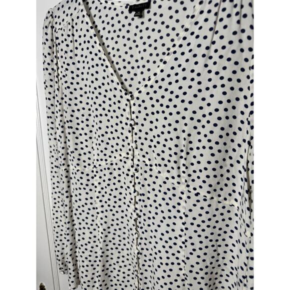 Talbots White Navy Polka Dot V-neck Button Down Blouse Top Size 12 Workwear - Picture 3 of 7